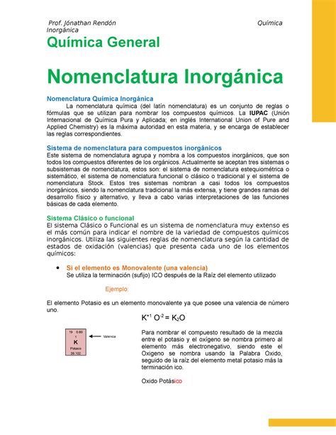 Nomenclatura Inorgánica Inorgánica Química General Nomenclatura