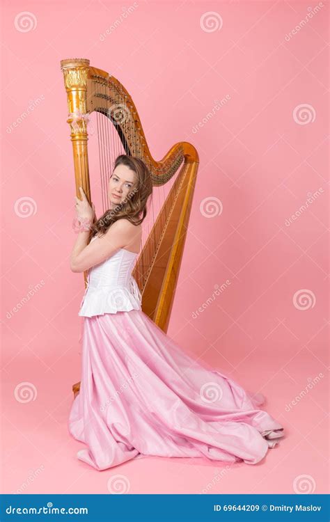 Girl With A Harp Stock Image Image Of Studio Portrait 69644209
