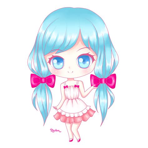 Chibi Oc Blue Hair Pink Ribbon By Ricchan08 On Deviantart