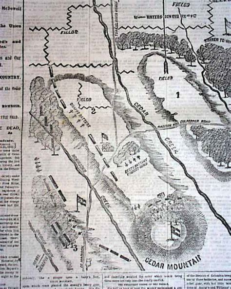 1862 Civil War Map Battle Of Cedar Mountain