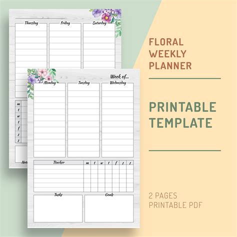 Floral Weekly Planner Printable Template Undated Weekly Etsy