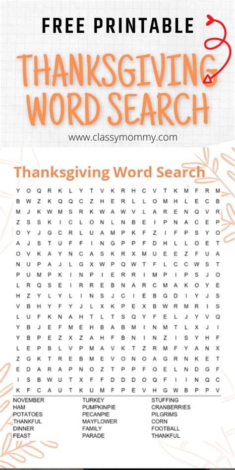 Free Printable Thanksgiving Word Search Favecraftscom Thanksgiving