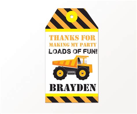 Construction Birthday Party Favor Tags Dump Truck Builder Etsy