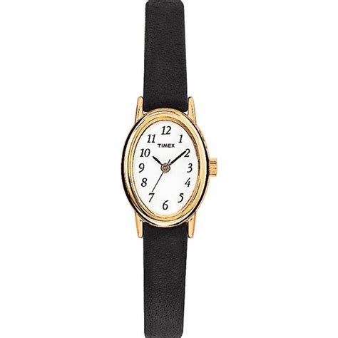 timex women s classic cavatina goldtone oval case black leather strap watch 7944454 hsn