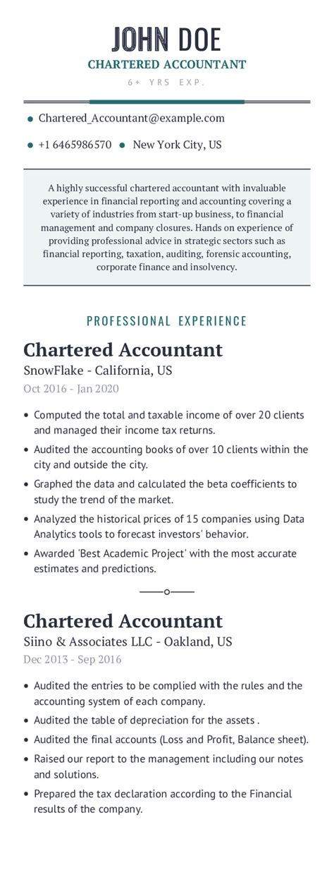 Chartered Accountant Resume Example With Content Sample Craftmycv