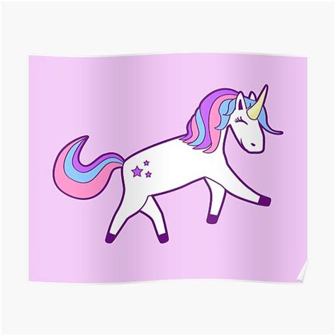 Póster Cute Girly Pink Blue Purple Unicorn Mágico De Wenarts