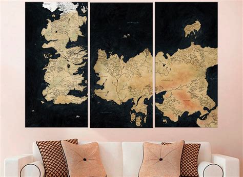 Vintage Game Of Thrones Map Westeros And Essos Retro Poster Canvas