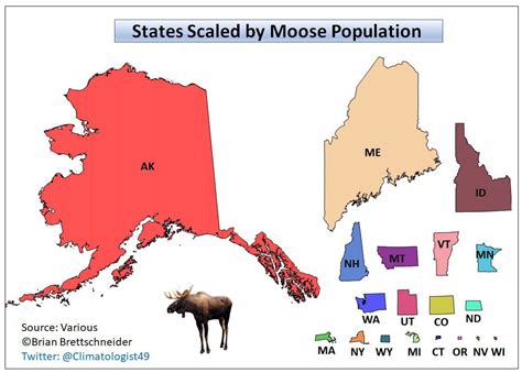 The Us States Scaled By Moose Population By Vivid Maps