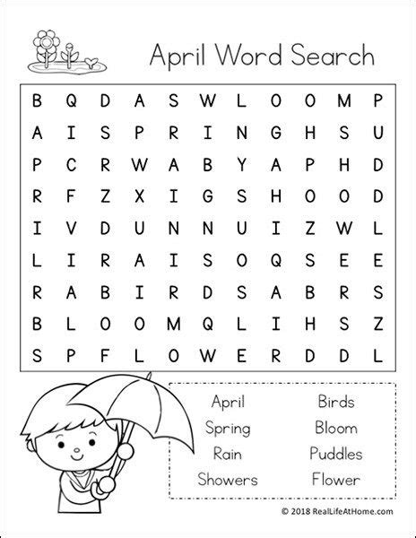 Free Printable April Word Search Printable Puzzle For