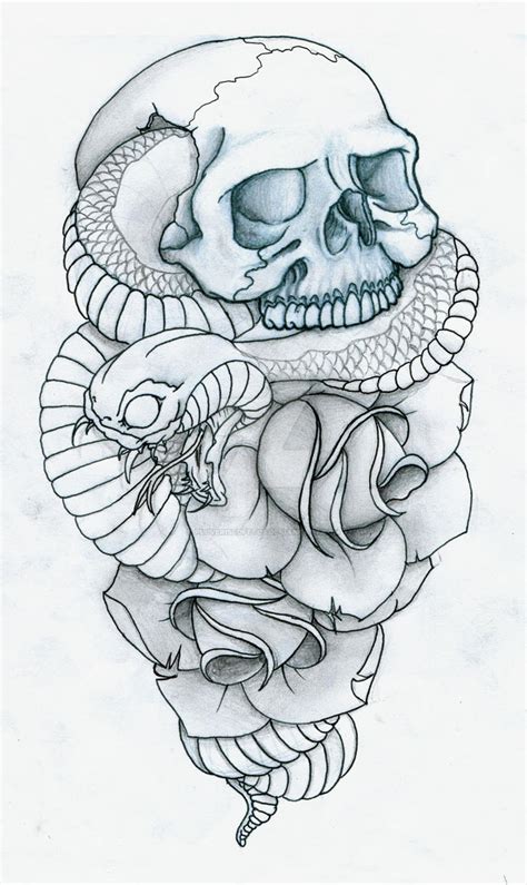 Skull Snake And Roses Tattoo By Pulverisedfetus On Deviantart