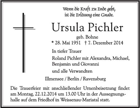Traueranzeigen Von Ursula Pichler Schwaebische De Trauerportal My Xxx