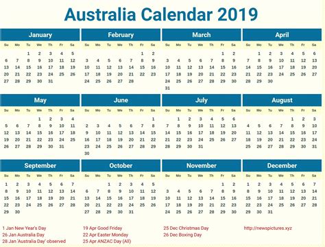 Printable Australia 2019 Holidays Calendar School Holiday Calendar