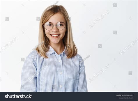 Portrait Smiling Little Girl Schoolgirl Glasses Stock Photo 2156613807