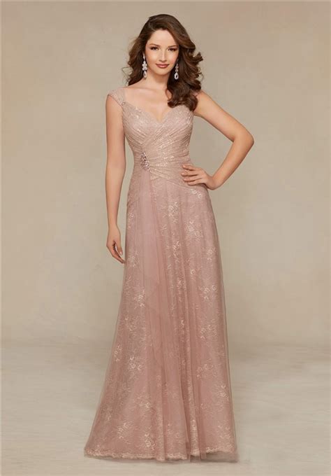 Sheath V Neck Cap Sleeve Long Blush Pink Lace Mother Of The Bride
