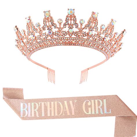 Amazon Com Birthday Sash And Tiara Kit Birthday Girl Sash And Birthday Queen Rhinestone Crown