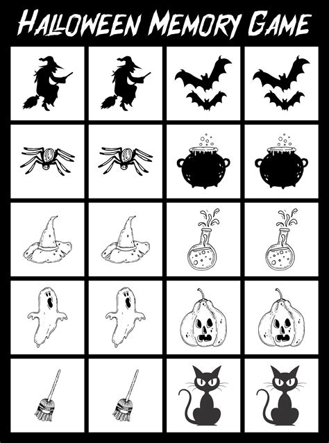 Black And White Halloween Memory Game 15 Free Pdf Printables Printablee