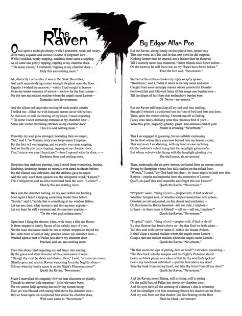 Greenways Class We Are Studying One Of The Famous Poe Poems The Raven