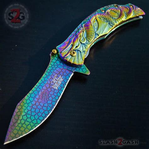 Dragon Titanium Rainbow Spring Assisted Knife 3d Engraved Scales Master