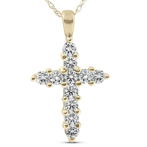 Pompeii3 12ct Yellow Gold Diamond Cross Pendant 14k Necklace