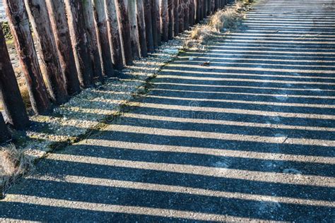 Parallel Shadows Of A Row Of Wooden Poles Stock Image Image Of Poles