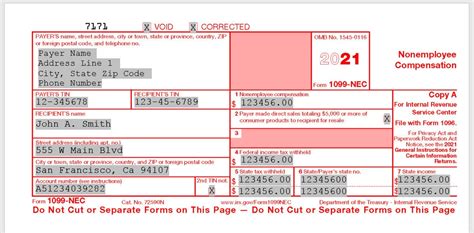 1099 Nec Form Print Template For Word Or Pdf 2021 Tax Year 1096