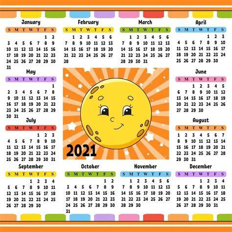 Calendario Para 2021 Con Un Lindo Personaje Linda Luna Diseño Divertido Y Brillante