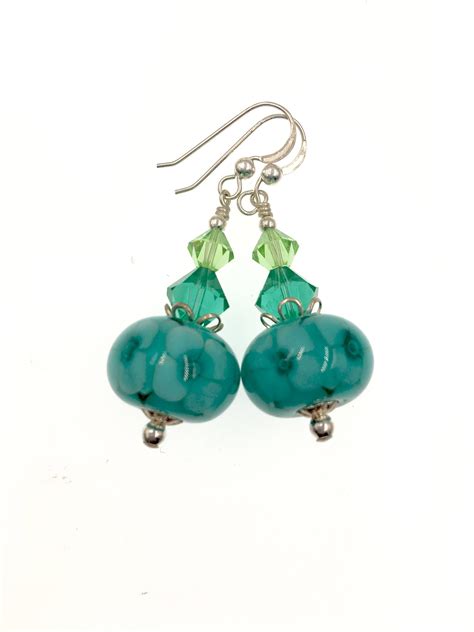 Glass Bead Earrings Teal Lampwork Earrings Unique Earrings Etsy