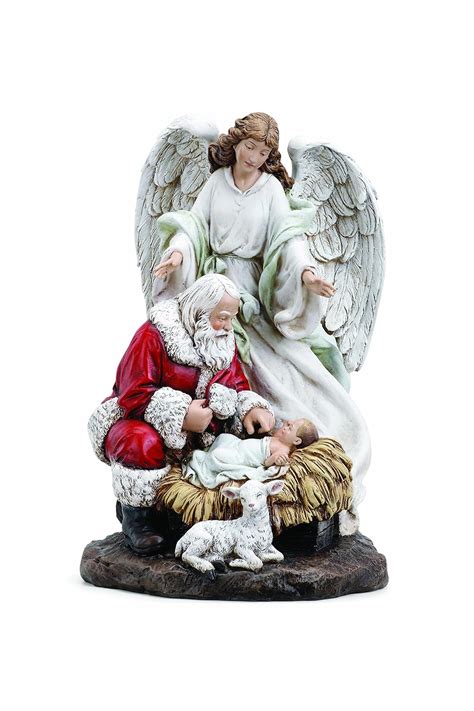 Napco Santa And Angel With Baby Jesus 95 Inch Resin Christmas Tabletop