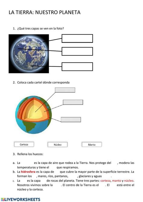 Ficha Interactiva De Capas De La Tierra Para Tercero De Primaria My