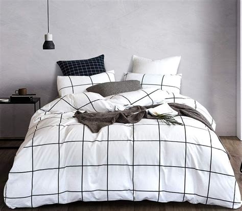 Karever White Grid Duvet Cover Set Queen White Checkered Bedding Set White And Black Plaid Queen