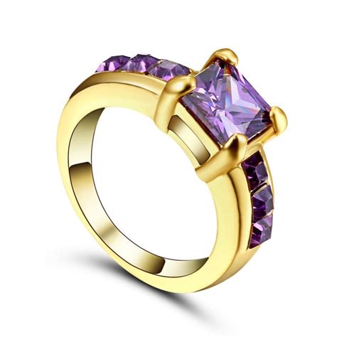 Elegant Purple Gold Filled Colour Cz Ring Unique Design Vintage Party