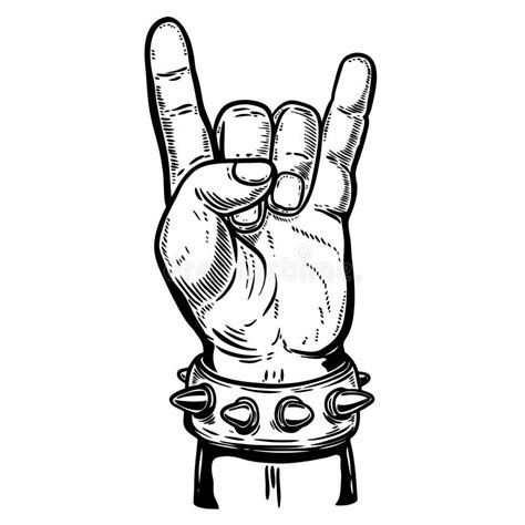 Hand Drawn Human Hand With Rock And Roll Sign Stock Vector