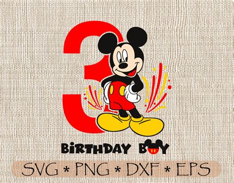 Svg Png Mickey Mouse Third Birthday Boy Three Years Layered Etsy