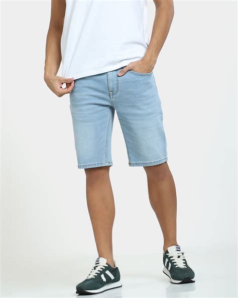 Buy Light Blue Low Rise Denim Shorts For Men