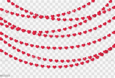 Red Paper Hearts Garland Isolated On A Transparent Background