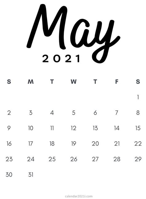 There are 31 days this month. May 2021 Minimalist Printable Calendar template design in ...