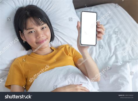 Asian Woman Sleeping Hold Blank Screen Stock Photo Shutterstock