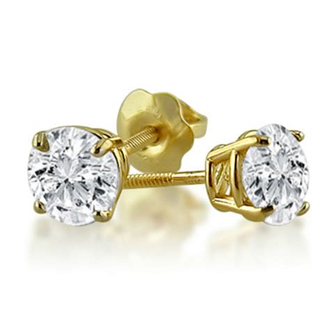 Ct Natural Diamond Stud Earrings In K Yellow Gold With Screw Backs