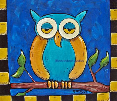 Starry Starry Night Owl Folk Art Painting On Canvas Ready To Hang Aftcra