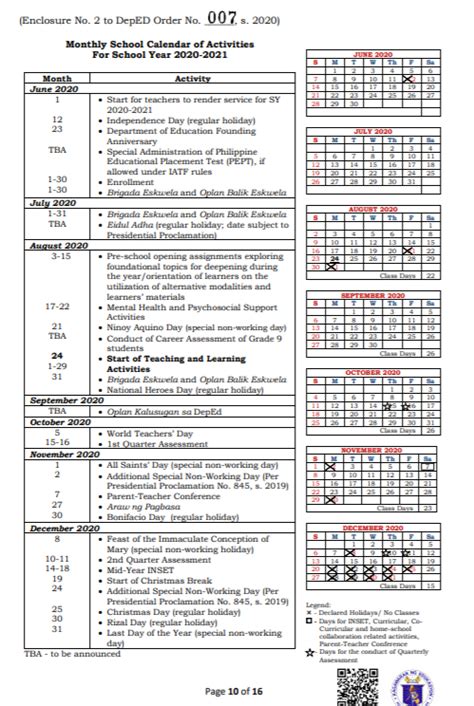 Monthly School Calendar Of Activities Sy 2020 2021 Guro Ako