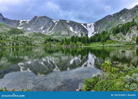 One From Seven Mountain Karakol Lakes Located In Altai Mountains