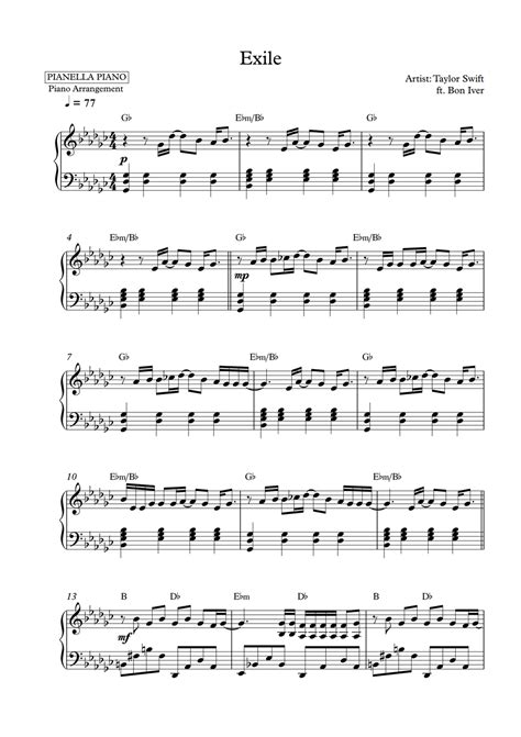 Taylor Swift Ft Bon Iver Exile Piano Sheet By Pianella Piano Bản Nhạc