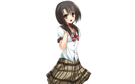 Wallpaper Long Hair Anime Brunette Bow Black Hair Skirt Uniform