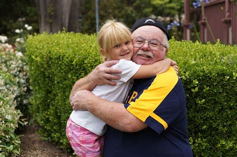 Man Girl Embrace Grandfather Granddaughter Child Grandchild