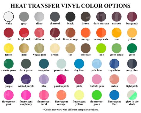 Heat Transfer Vinyl Color Options Chart Siser Htv Glitter Etsy
