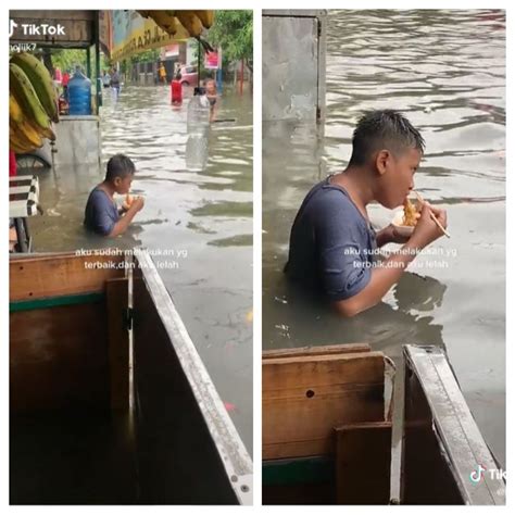 Bocah Santuy Makan Mi Instan Di Tengah Banjir Warganet Omicron Aja Minder