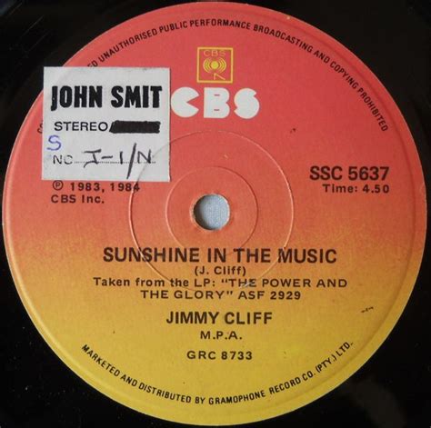 Jimmy Cliff Sunshine In The Music 1984 Vinyl Discogs