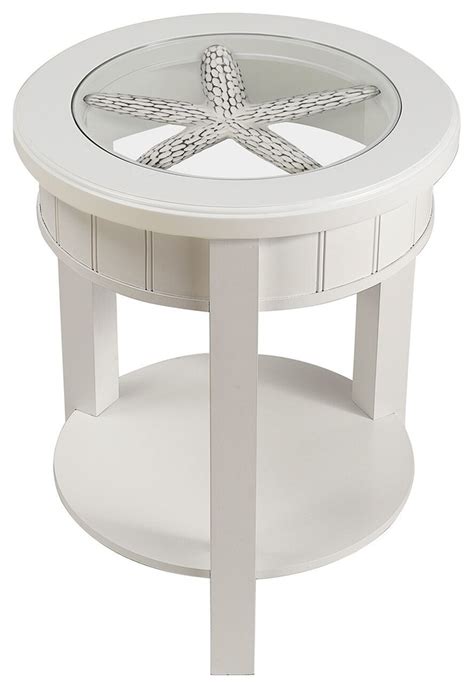 Seahaven Round Glass Top Accent Table White Beach Style Side