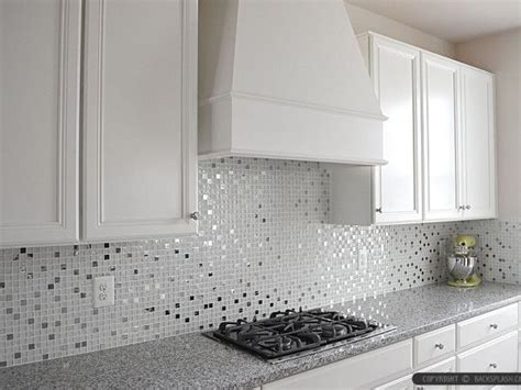 White Kitchen Cabinet Glass Metal Backsplash Tile Kitchen Cabinets And