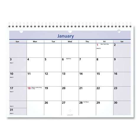 Quicknotes Deskwall Calendar 3 Hole Punched 11 X 8 Whiteblue